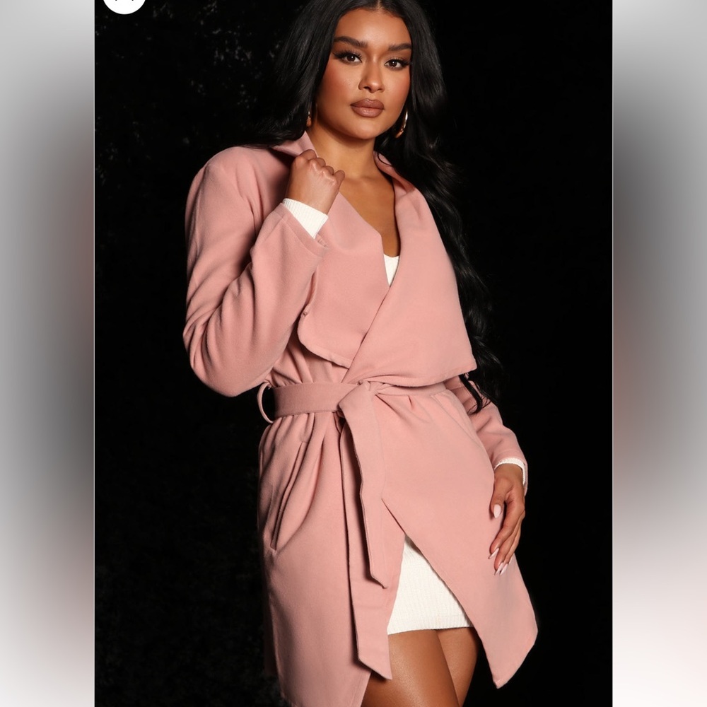Fashion Nova Pink Mauve Peacoat Trench Outerwear Belted Coat L